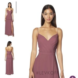 𝅺BILL Levkoff Rose wood Chiffon Dress with Spaghetti straps 10